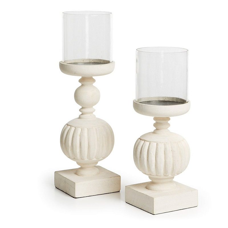 Комплект из 2-х подсвечников Pedestals Белый винтажная патина   в Челябинске | Loft Concept 