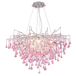 Люстра серебрянная с розовыми стеклянными подвесками в форме капель FAIRYTREE Light варинант исполнения - 3 | Loft Concept в Челябинске