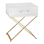 Приставной столик с выдвижным ящиком  White Table Carved Pattern варинант исполнения - 1 | Loft Concept в Челябинске