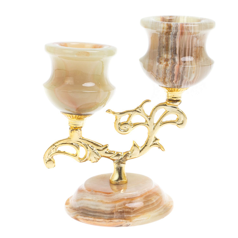 Подсвечник двухрожковый из натурального камня оникс Stone Candlestick Бежевый Золотой Подсвечник двухрожковый из натурального камня оникс Stone Candlestick Бежевый Золотой в Челябинске | Loft Concept