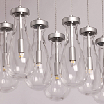 Люстра с 9-ю прозрачными плафонами из стекла в форме капли на прямоугольном потолочном основании цвета хром Lucid Rain  варинант исполнения - 4 | Loft Concept в Челябинске