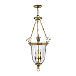 Подвесной светильник латунный с рифленым прозрачным плафоном и тремя свечеподобными лампами в классическом стиле Hinkley варинант исполнения - 2 | Loft Concept в Челябинске