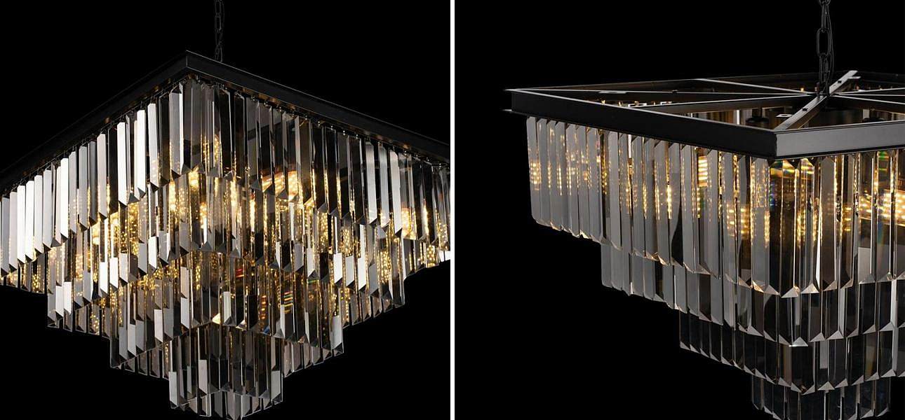 Квадратная Люстра RH 1920s Odeon Black iron Four layers Серое Стекло 60х60 Квадратная Люстра RH 1920s Odeon Black iron Four layers Серое Стекло 60х60 - Loft-Concept в Челябинске