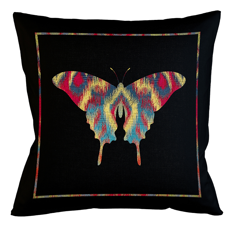 Подушка декоративная бабочка разноцветная Ikat Pattern Черный Мульти Бежевый Подушка декоративная бабочка разноцветная Ikat Pattern Черный Мульти Бежевый в Челябинске | Loft Concept