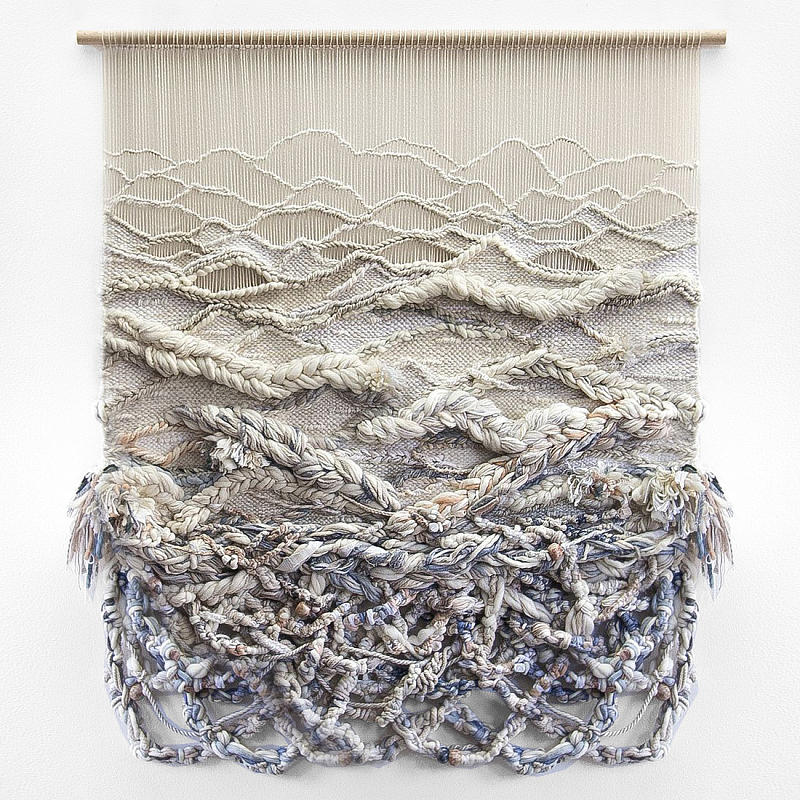 Дизайнерское современное текстильное панно Жемчуг Бежевый Голубой в Челябинске | Loft Concept 