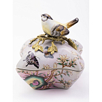 Шкатулка фиолетового цвета с рисунком бабочек и крышкой с фигуркой птицы на ветке Eden Garden варинант исполнения - 2 | Loft Concept в Челябинске