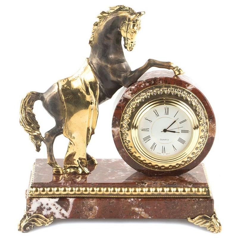 Часы настольные бронзовые с декором в виде коня Horse Stone Clock Коричневый Зеленый Бронза Черный Белый Часы настольные бронзовые с декором в виде коня Horse Stone Clock Коричневый Зеленый Бронза Черный Белый в Челябинске | Loft Concept