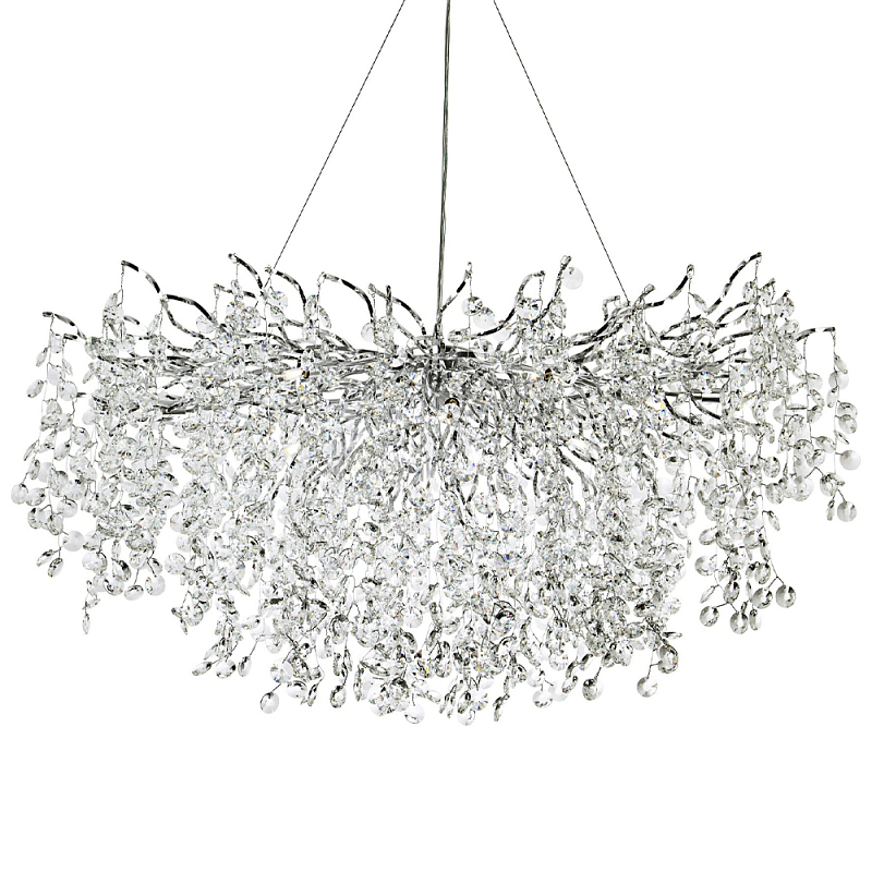 Линейная люстра с хрустальными подвесками на металлических ветках Fairytree Light Silver Linear Chandelier 18 Прозрачный Серебряный в Челябинске | Loft Concept 