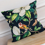 Декоративная подушка чёрная с изображением птиц и цветов Blooming Birds 2 варинант исполнения - 2 | Loft Concept в Челябинске