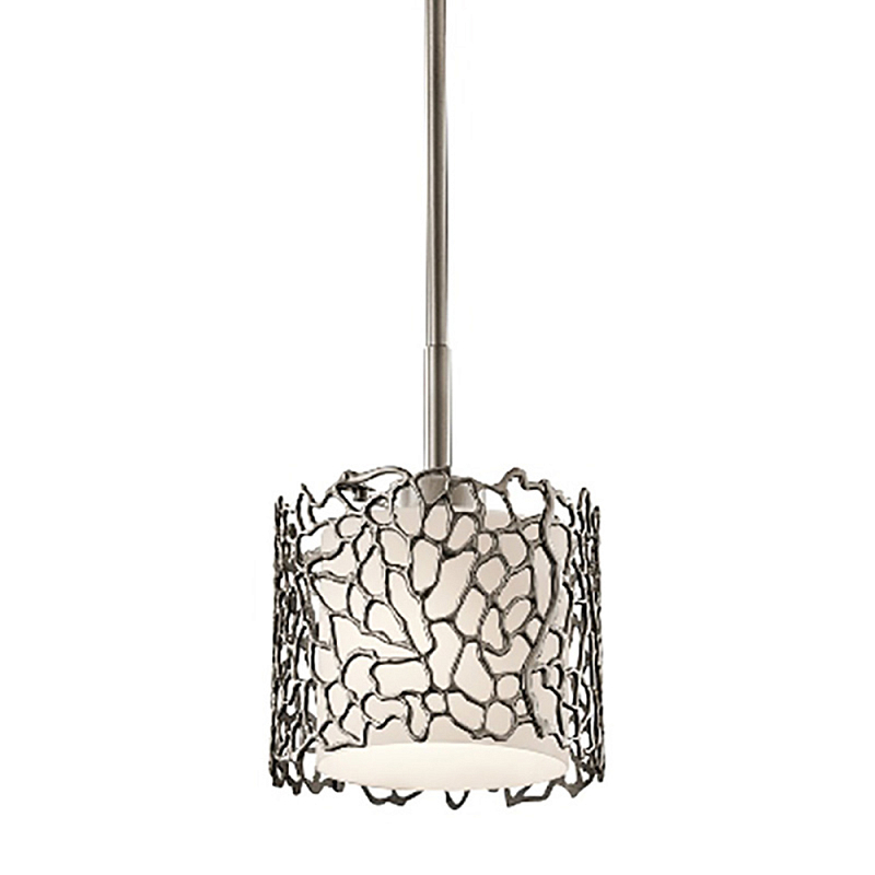 Подвесной светильник с цилиндрическим белым плафоном с ажурным узором цвета олово Kichler Олово Белый Бежевый в Челябинске | Loft Concept 