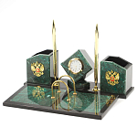 Настольный письменный набор из змеевика с часами и гербом Successful Leader варинант исполнения - 2 | Loft Concept в Челябинске