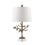 Настольная лампа с кремовым льняным цилиндрическим абажуром и ножкой в форме золотистой ветки Gilded Nola варинант исполнения - 7 | Loft Concept в Челябинске
