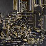 Обои ручная роспись Views of Italy Gold Outline варинант исполнения - 1 | Loft Concept в Челябинске