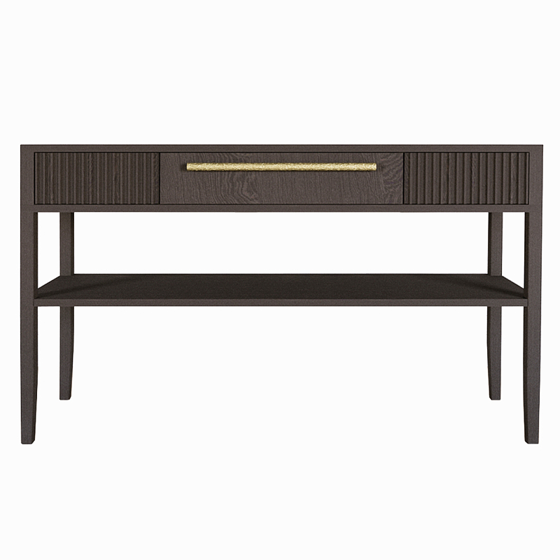 Дизайнерская Консоль с полкой и ящиком Primo Темный орех Орех Золотой в Челябинске | Loft Concept 