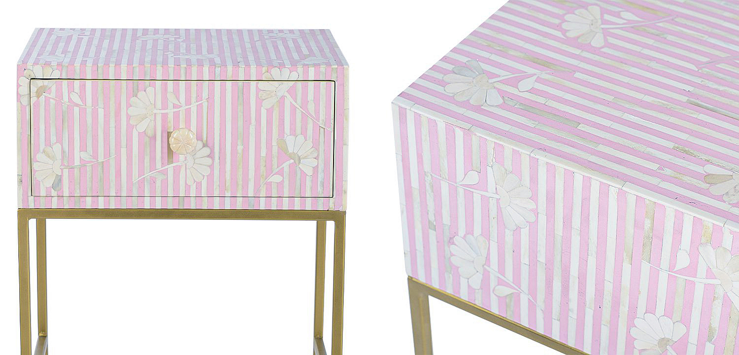 Тумбочка Pink Flower Indian Bone Inlay nightstand Тумбочка Pink Flower Indian Bone Inlay nightstand - Loft-Concept в Челябинске