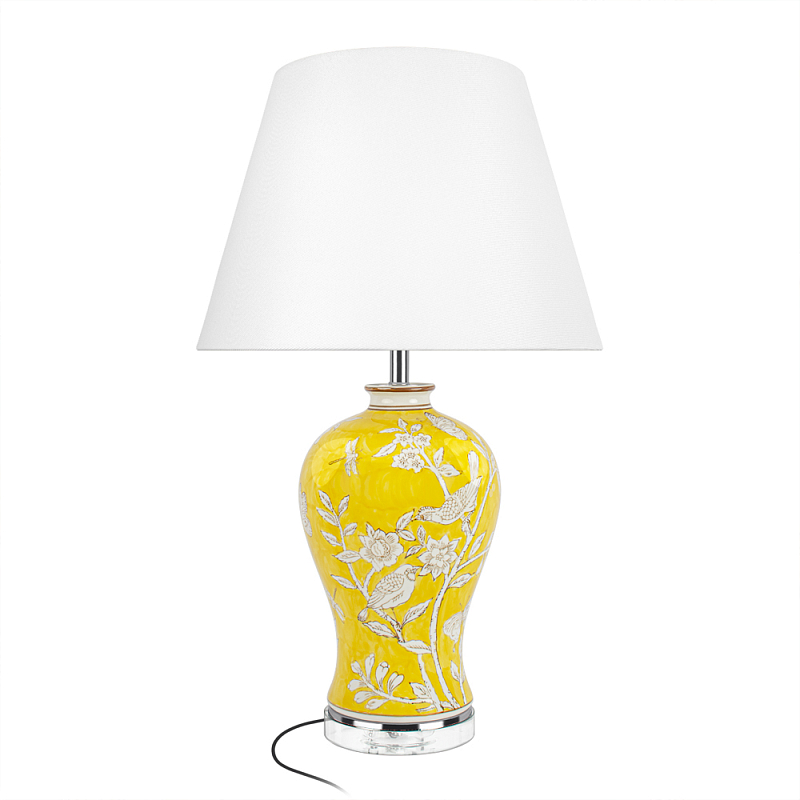 Настольная лампа желтая с изображением белых птиц Flight Among Acacia Белый Желтый в Челябинске | Loft Concept 