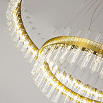 Люстра подвесная двухъярусная с золотистымыми кольцами и прозрачными стеклянными элементами Ring Horizontal варинант исполнения - 3 | Loft Concept в Челябинске