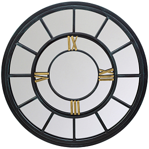 Зеркало настенное в чёрной металлической раме в виде часов Mirror Tower Clock
