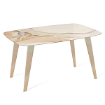 Обеденный стол с прямоугольной бежевой столешницей из стекла на 4-х деревянных ножках Beige Marble варинант исполнения - 1 | Loft Concept в Челябинске