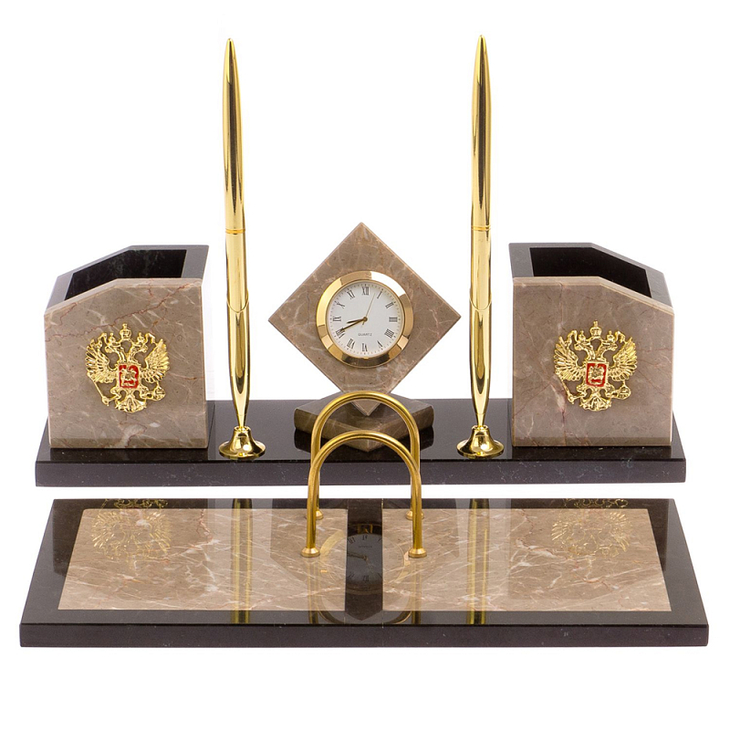 Настольный письменный набор из бежевого мрамора с часами Marble Accessory Бежевый Черный Золотой Настольный письменный набор из бежевого мрамора с часами Marble Accessory Бежевый Черный Золотой в Челябинске | Loft Concept