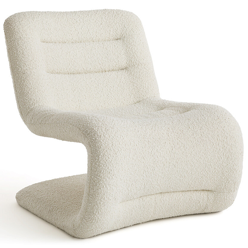 Кресло изогнутое с обивкой из ткани букле Smooth Bend Boucle Chair Молочный Кресло изогнутое с обивкой из ткани букле Smooth Bend Boucle Chair Молочный в Челябинске | Loft Concept