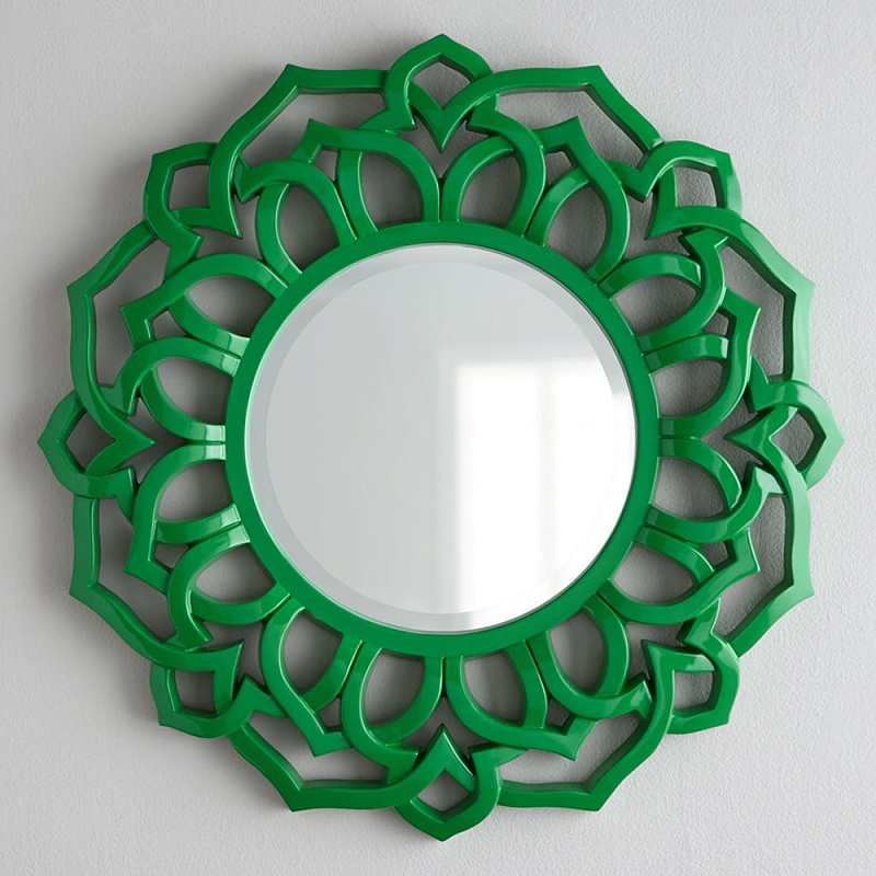 Зеркало круглое в ажурной зеленой раме Green Floral Pattern Зеленый Зеркало круглое в ажурной зеленой раме Green Floral Pattern Зеленый в Челябинске | Loft Concept