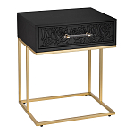 Приставной столик с резным узором на выдвижном ящике Black Table Carved Pattern варинант исполнения - 1 | Loft Concept в Челябинске