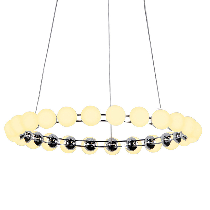 Люстра светодиодная кольцевая с круглыми плафонами белого цвета PEARLS Suspension 48 Хром Латунь Белый Люстра светодиодная кольцевая с круглыми плафонами белого цвета PEARLS Suspension 48 Хром Латунь Белый в Челябинске | Loft Concept