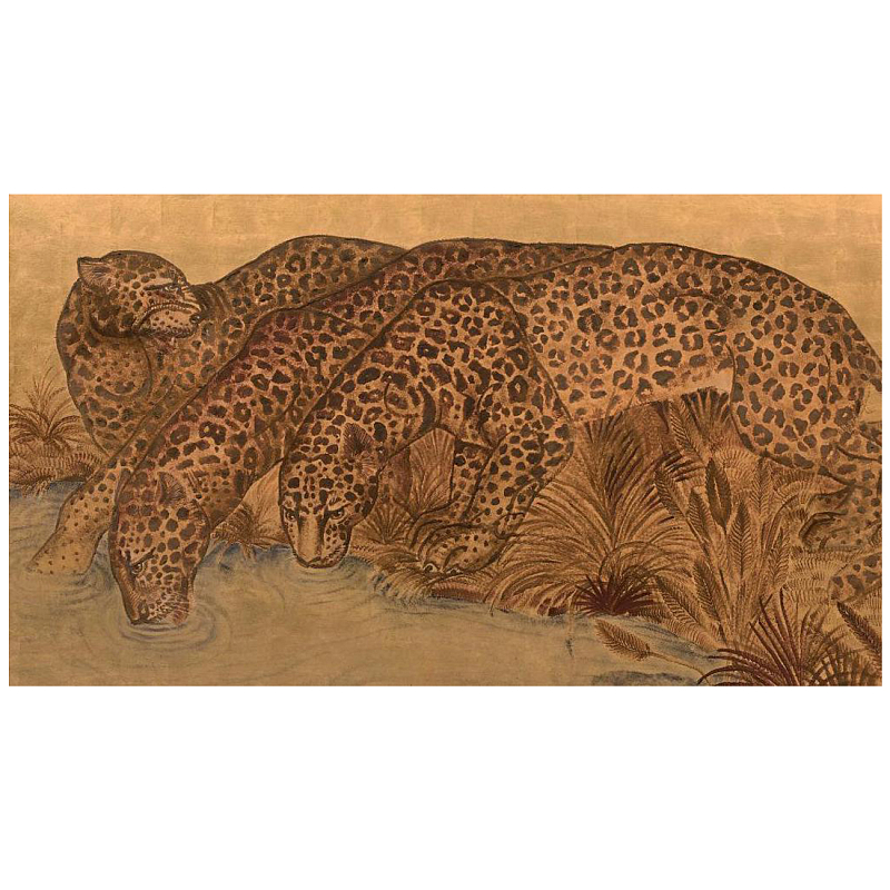 Картина с изображением Леопардов Leopards by stream Коричневый в Челябинске | Loft Concept 