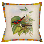 Декоративная подушка бежевая в разноцветную полоску с изображением птиц и цветов Blooming Birds Colorful Cushion варинант исполнения - 7 | Loft Concept в Челябинске