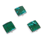 Таблетница карманная квадратная с 2-мя отделениями с зеркалом и накладкой из натуральных камней Малахит Хризоколла Silver Stone Pillboxes варинант исполнения - 4 | Loft Concept в Челябинске