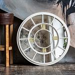 Зеркало настенное в белой металлической раме в виде часов Mirror Tower Clock варинант исполнения - 4 | Loft Concept в Челябинске