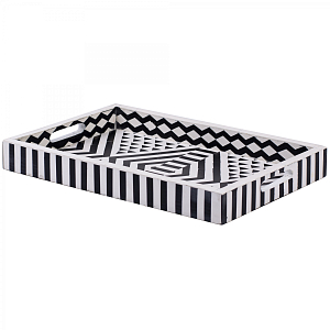Поднос Инкрустация кость Black And White Bone Inlay Tray