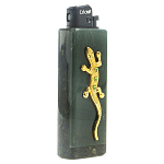 Зажигалка газовая из натурального камня Офиокальцит с декоративной металлической вставкой в виде ящерицы Metal Stone Lighters варинант исполнения - 1 | Loft Concept в Челябинске