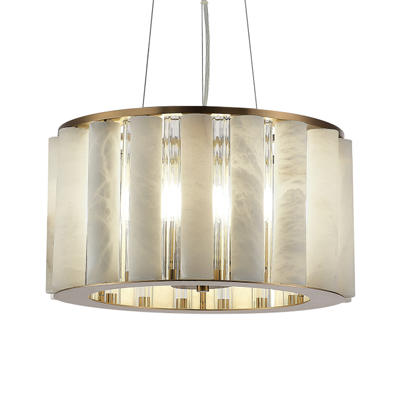 Люстра с абажуром из стекла и премиального алебастра Ravishment Прозрачный Белый Бронза в Челябинске | Loft Concept 