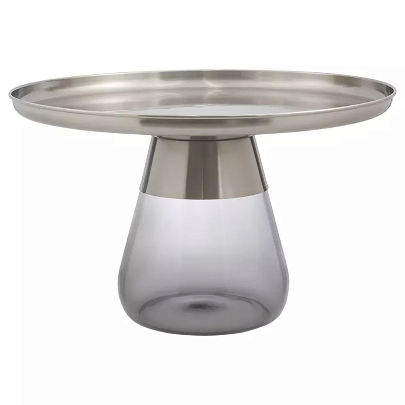 Кофейный столик с основанием из закаленного стекла Classic Round Gray Table Серый Хром Кофейный столик с основанием из закаленного стекла Classic Round Gray Table Серый Хром в Челябинске | Loft Concept