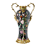 Ваза из фарфора черная с цветочной росписью и бронзовыми элементами Spring Garden варинант исполнения - 1 | Loft Concept в Челябинске