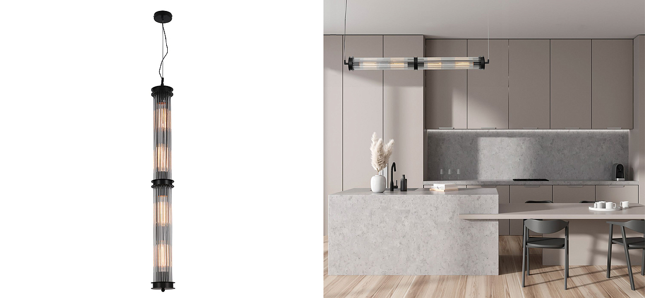 Люстра с рифленым плафоном Glass Tube Black Люстра с рифленым плафоном Glass Tube Black - Loft-Concept в Челябинске