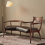 Кушетка с деревянным каркасом и сиденьем из коричневой натуральной кожи Moon Walnut Furniture варинант исполнения - 5 | Loft Concept в Челябинске