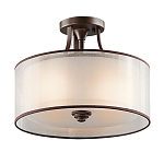 Потолочный светильник с двойным цилиндрическим плафоном из белого стекла и прозрачной органзы Kichler варинант исполнения - 1 | Loft Concept в Челябинске