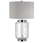 Настольная лампа с цилиндрическим абажуром и прозрачным стеклянным основанием Quintiesse варинант исполнения - 1 | Loft Concept в Челябинске