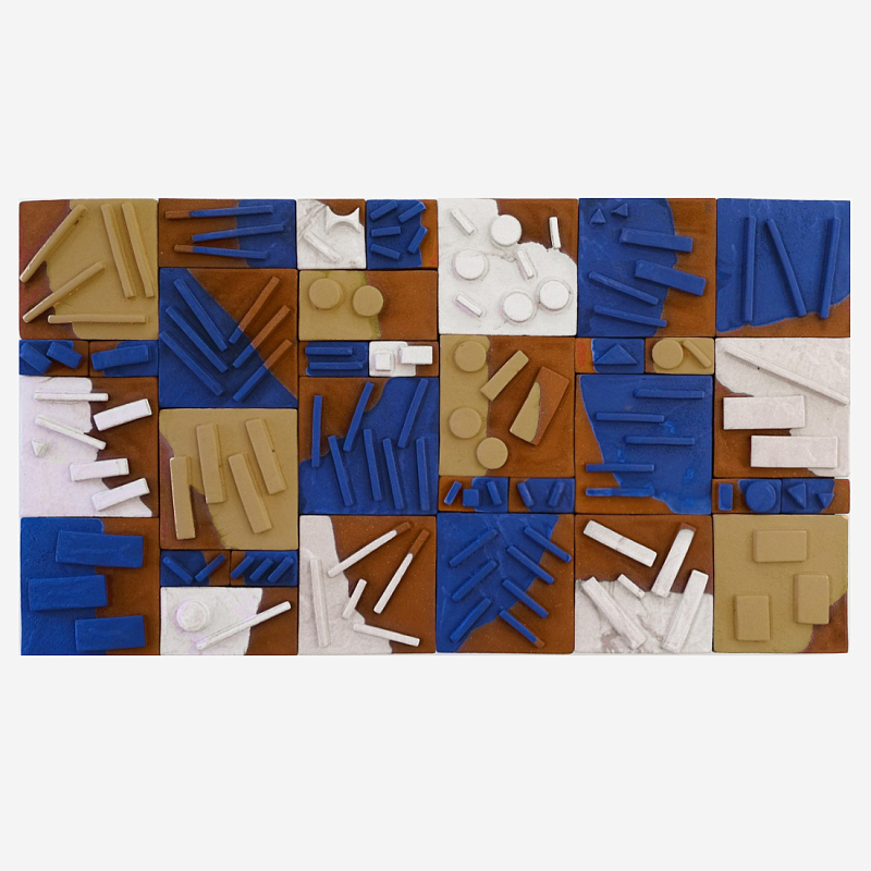 Абстрактное Объемное Панно Megapolis in Bright Colors Синий Терракотовый Оливковый в Челябинске | Loft Concept 