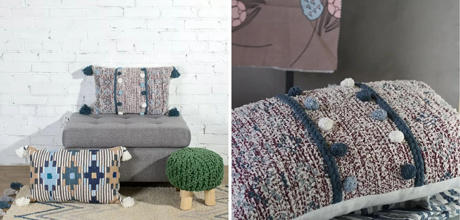 Подушка Lari Blue Ikat с кисточками Подушка Lari Blue Ikat с кисточками - Loft-Concept в Челябинске