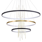 Люстра подвесная с 3-мя круглыми подвесами в черном и золотистом цвете и вертикальными подвесками Ring Horizontal варинант исполнения - 1 | Loft Concept в Челябинске