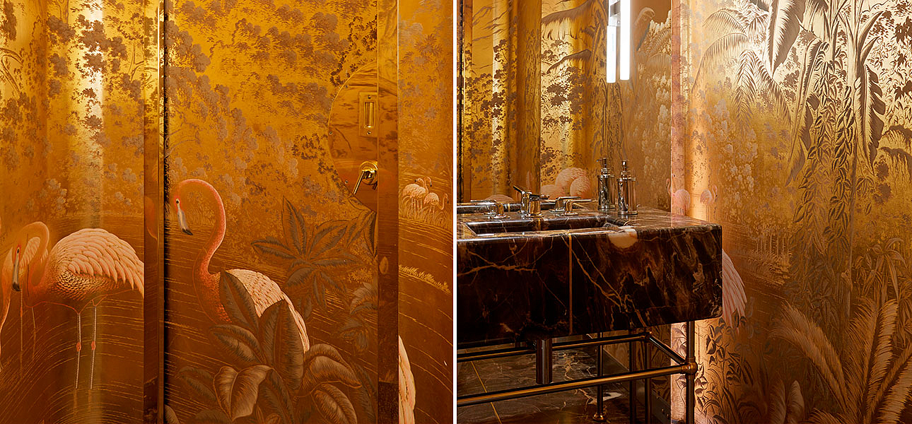 Обои ручная роспись Flamingos Flamingo on Deep Rich Gold gilded paper Обои ручная роспись Flamingos Flamingo on Deep Rich Gold gilded paper - Loft-Concept в Челябинске
