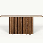 Консоль с овальной столешницей и фактурным деревянным основанием Enzo варинант исполнения - 2 | Loft Concept в Челябинске