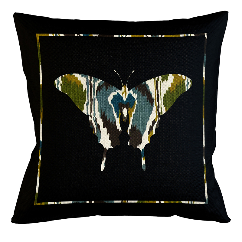 Подушка декоративная бабочка сине-зелёный орнамент Ikat Pattern Серый Бежевый Черный Зеленый Подушка декоративная бабочка сине-зелёный орнамент Ikat Pattern Серый Бежевый Черный Зеленый в Челябинске | Loft Concept