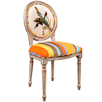 Стул бежевый в разноцветную полоску из натурального бука с изображением птиц и цветов Blooming Yellow Birds Colorful Stripes Chair варинант исполнения - 2 | Loft Concept в Челябинске