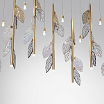 Люстра с золотистыми трубками и прозрачными стеклянными листьями на подвесах Sylva  варинант исполнения - 6 | Loft Concept в Челябинске