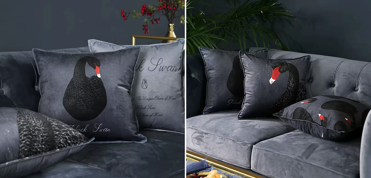 Декоративная подушка Black Swans Cushion Черная Декоративная подушка Black Swans Cushion Черная - Loft-Concept в Челябинске